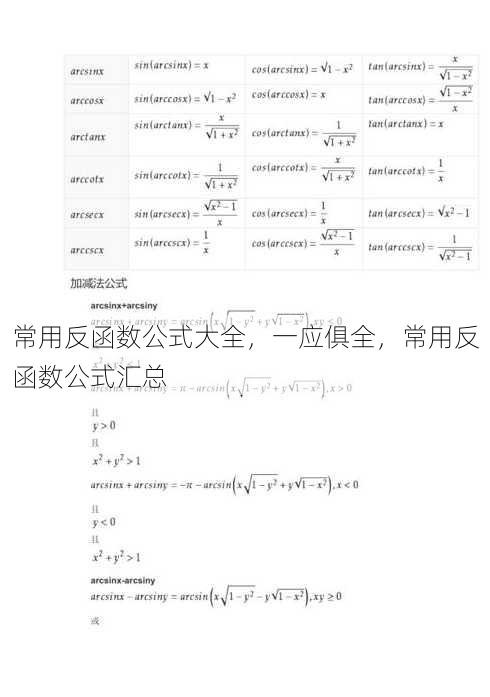 常用反函数公式大全