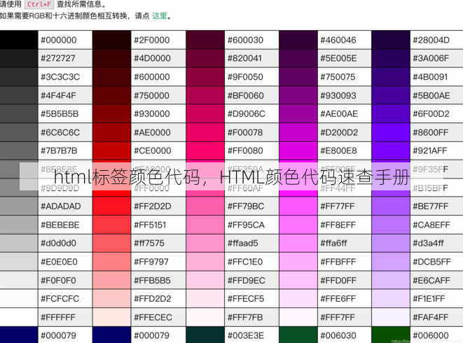 html标签颜色代码