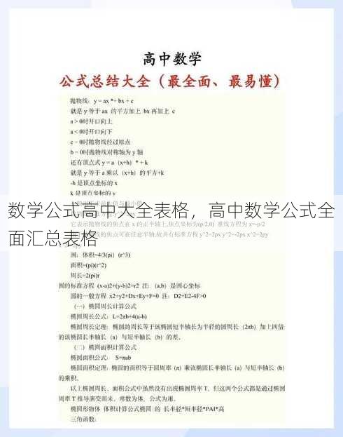 数学公式高中大全表格