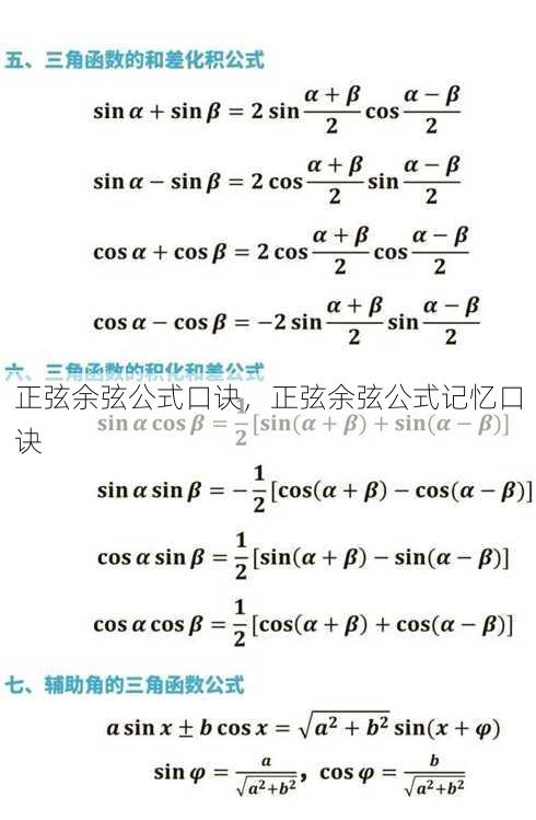 正弦余弦公式口诀