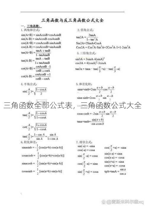 三角函数全部公式表