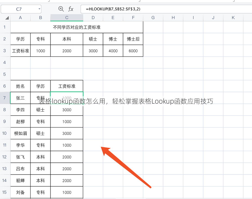 表格lookup函数怎么用