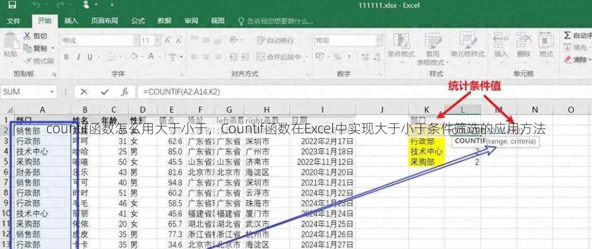 countif函数怎么用大于小于