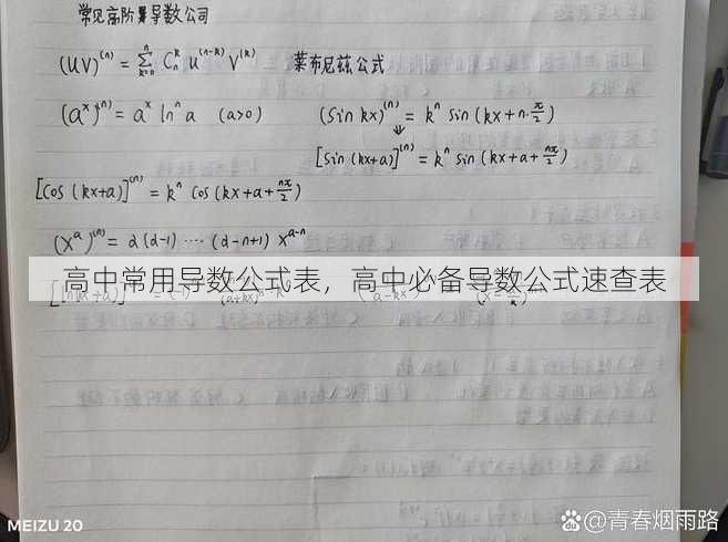 高中常用导数公式表