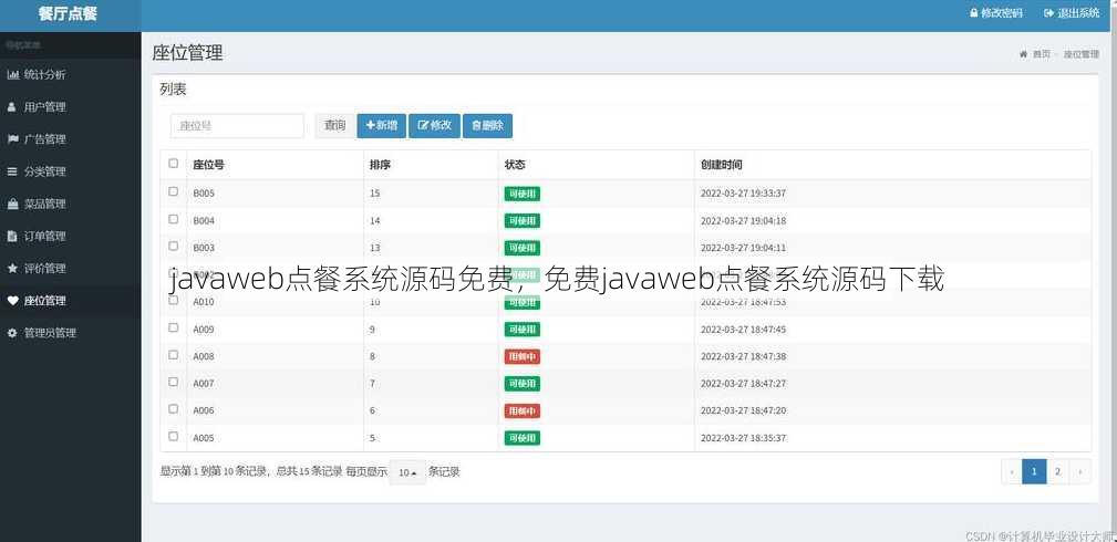 javaweb点餐系统源码免费