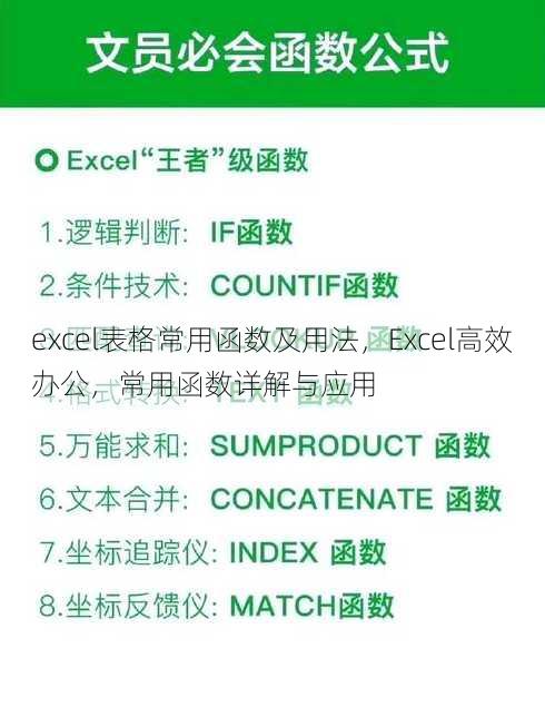excel表格常用函数及用法