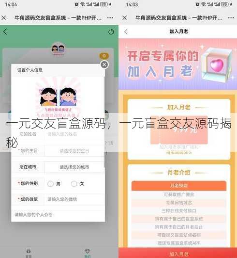 一元交友盲盒源码