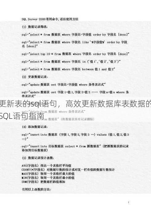 更新表的sql语句