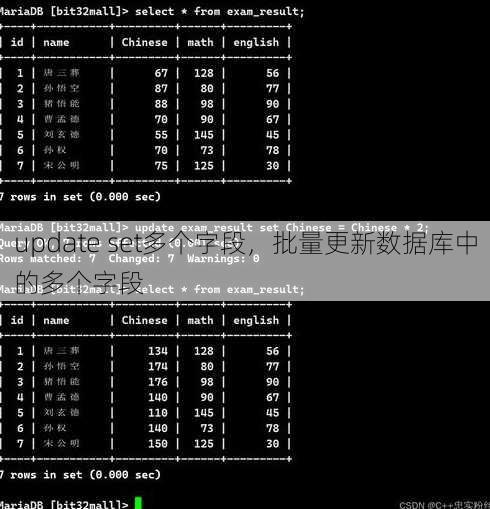update set多个字段