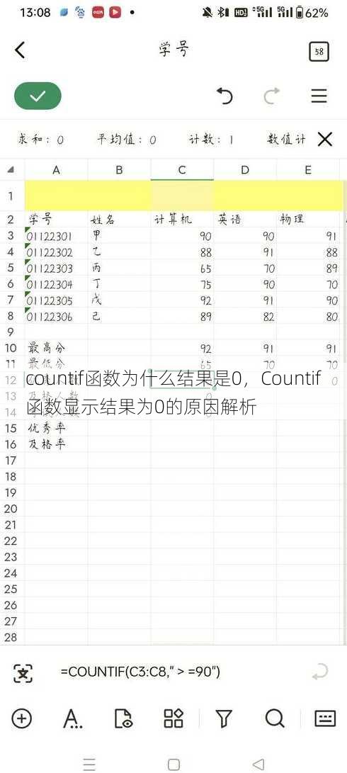 countif函数为什么结果是0