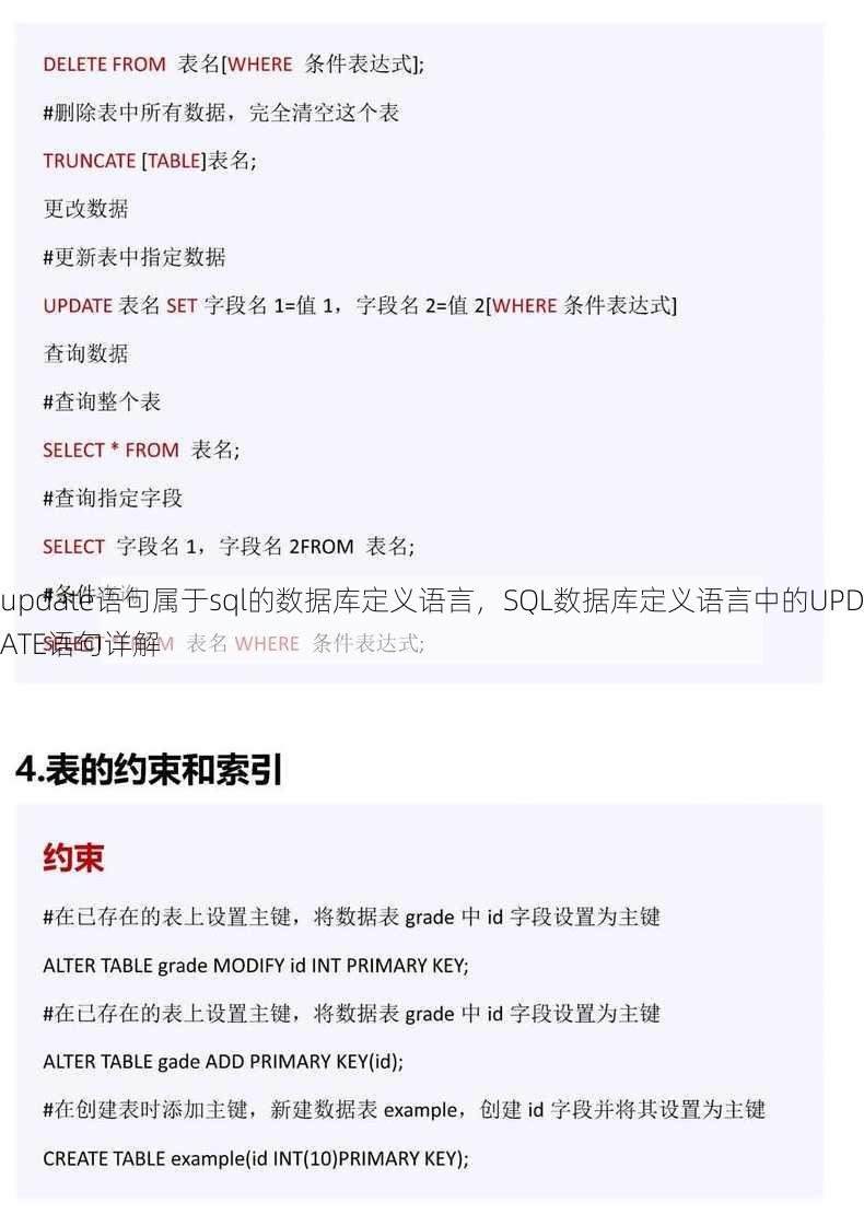 update语句属于sql的数据库定义语言