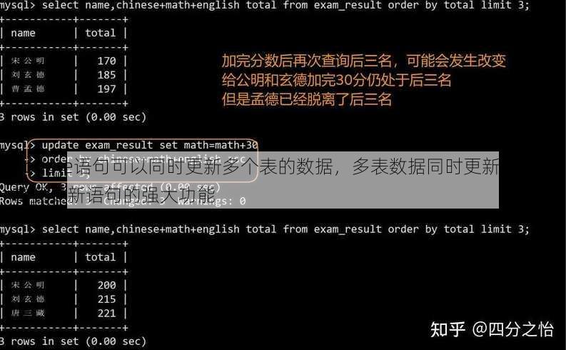 update语句可以同时更新多个表的数据