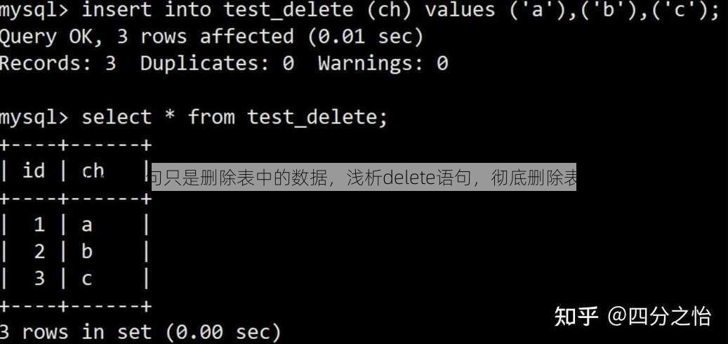 delete语句只是删除表中的数据