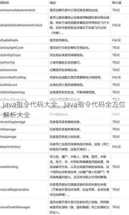 java指令代码大全