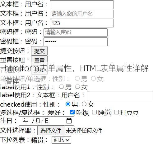 htmlform表单属性