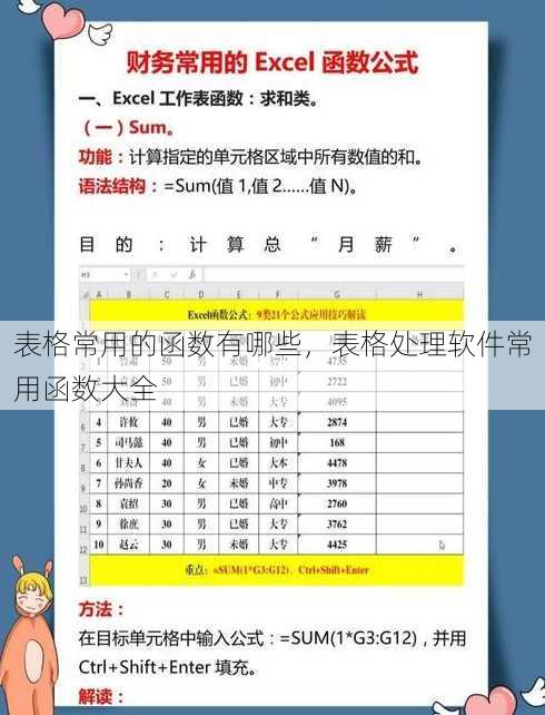 表格常用的函数有哪些