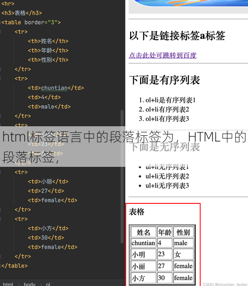 html标签语言中的段落标签为
