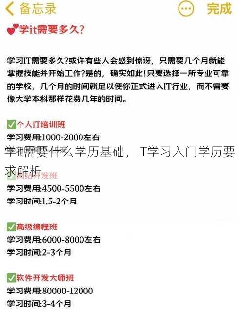 学it需要什么学历基础