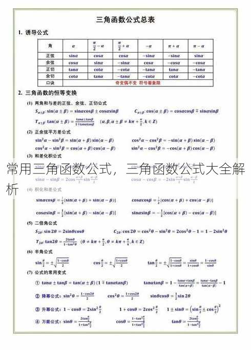 常用三角函数公式
