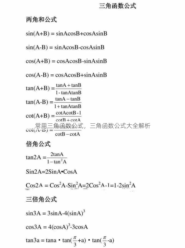 常用三角函数公式