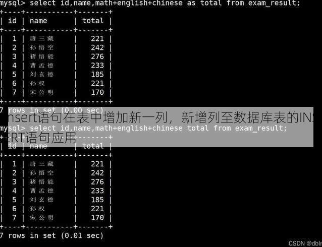 insert语句在表中增加新一列