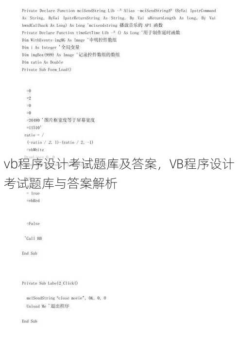 vb程序设计考试题库及答案