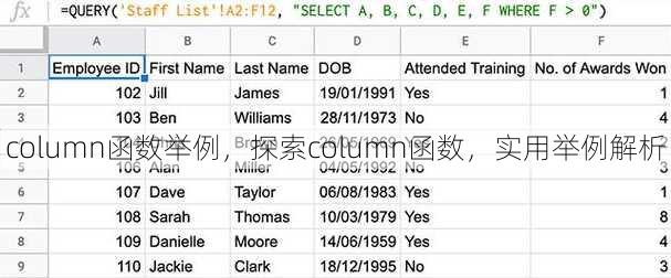 column函数举例，探索column函数，实用举例解析