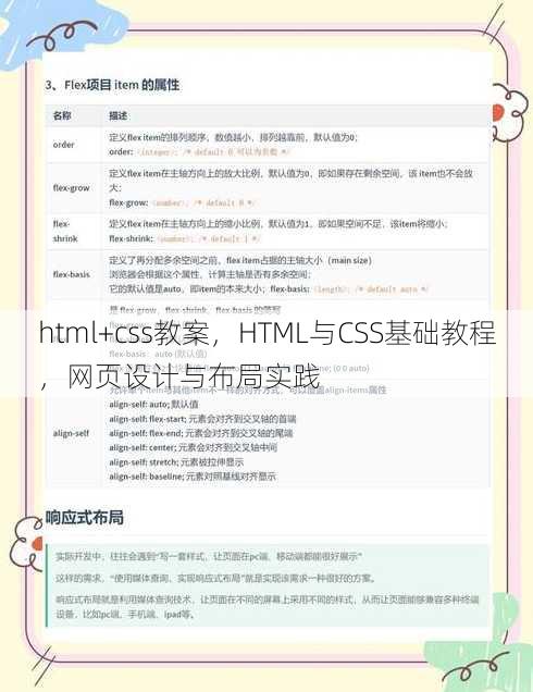 html+css教案，HTML与CSS基础教程，网页设计与布局实践