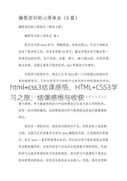 html+css3结课感悟，HTML+CSS3学习之旅，结课感悟与收获