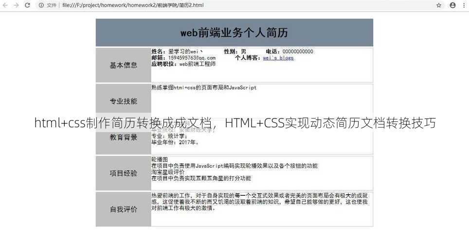 html+css制作简历转换成成文档