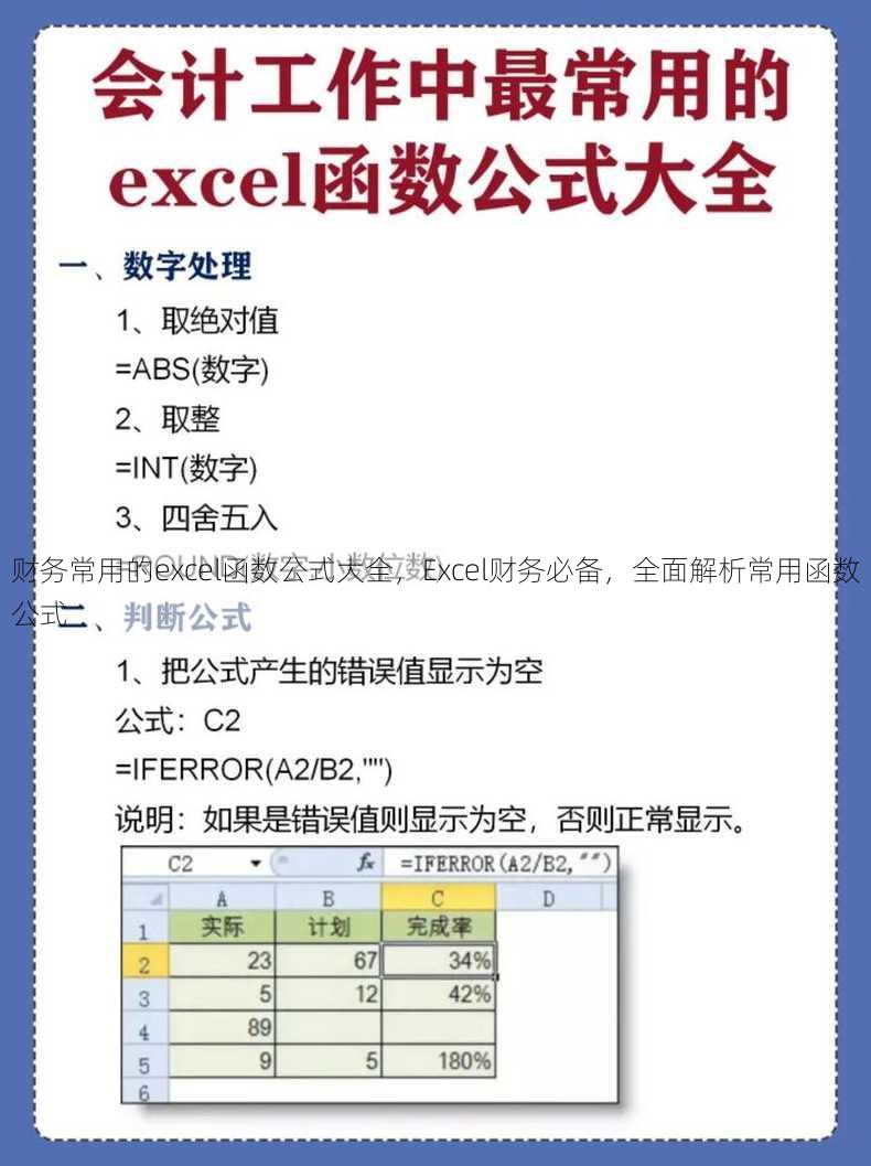 财务常用的excel函数公式大全，Excel财务必备，全面解析常用函数公式