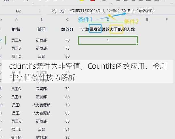 countifs条件为非空值
